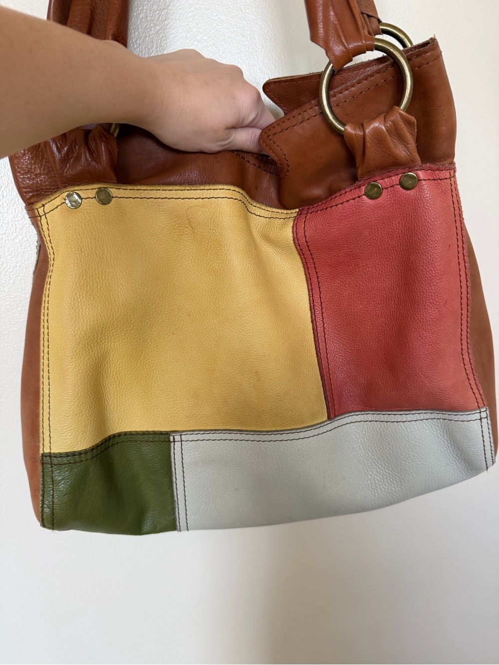 LUCKY BRAND Pebble Leather Colorful Patchwork Hobo Shoulder Bag Shopper Tote - Picture 2 of 12